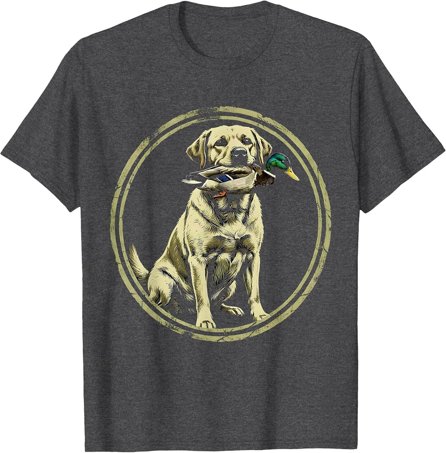 Men's Duck Camo Lab Dog with Duck Hunting Graphic T-Shirt - Dark Heather Grey