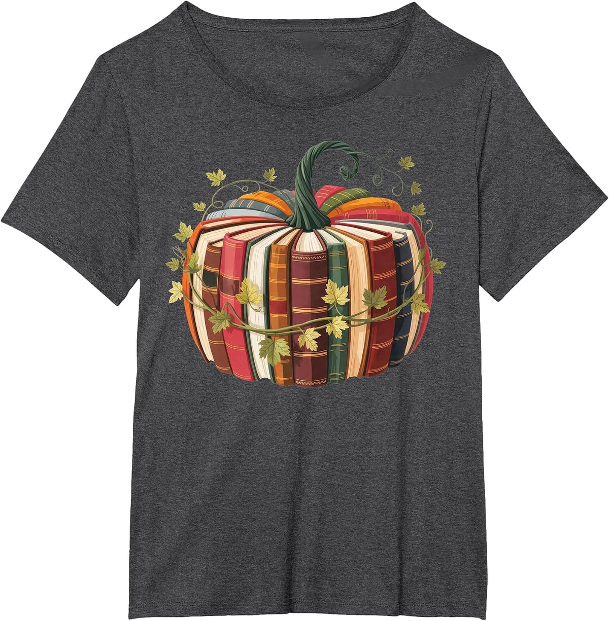 Fall Book Pumpkin Retro Reading Halloween Teacher T-Shirt - Dark Heather Grey
