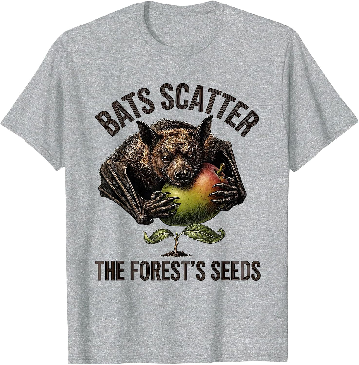 Men's Bats Scatter The Forest's Seeds Botanical Vintage Bat Lover T-Shirt - Heather Grey