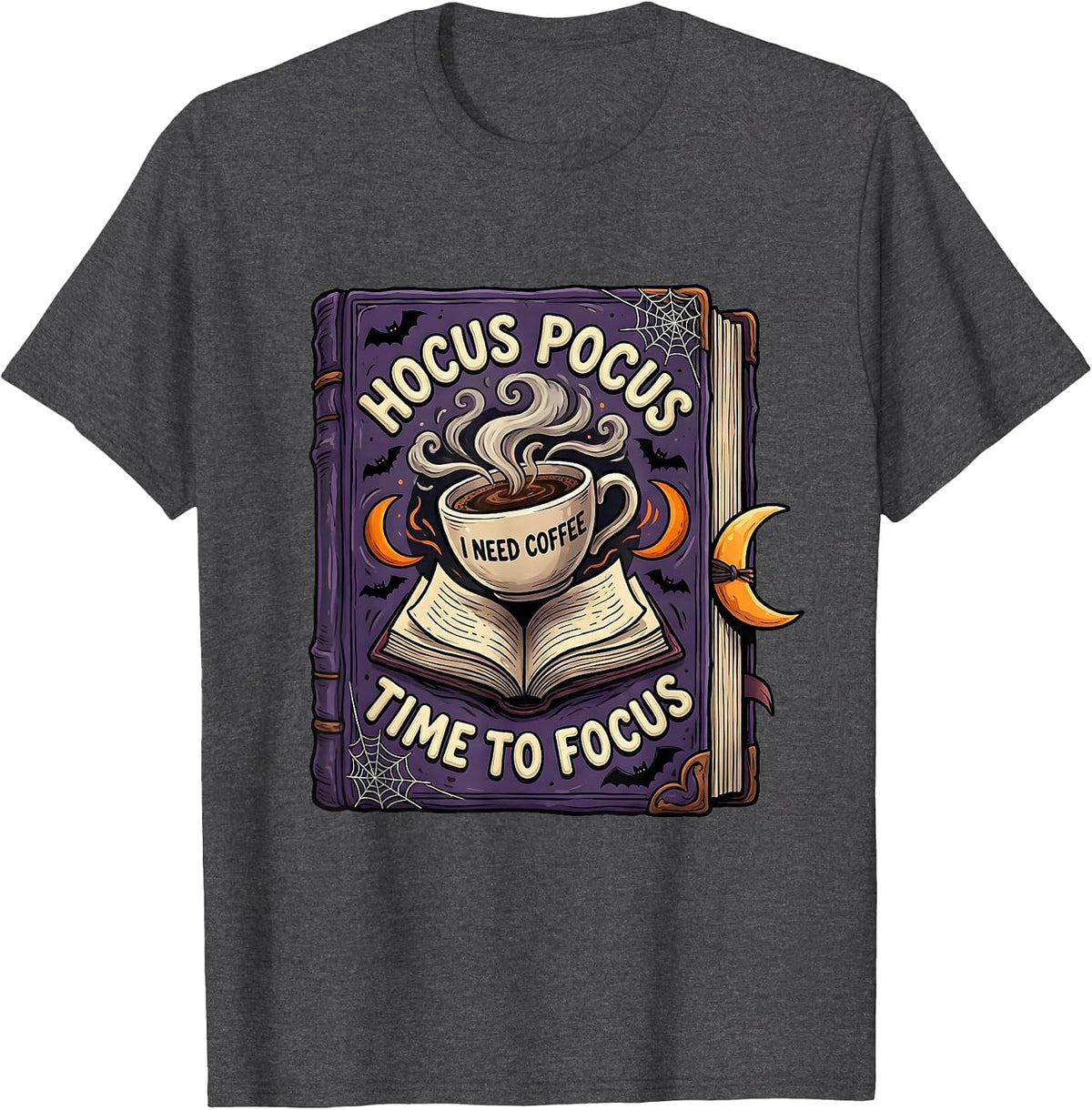 Men's Hocus Pocus I Need Coffee To Focus Teacher Halloween T-Shirt - Dark Heather Grey