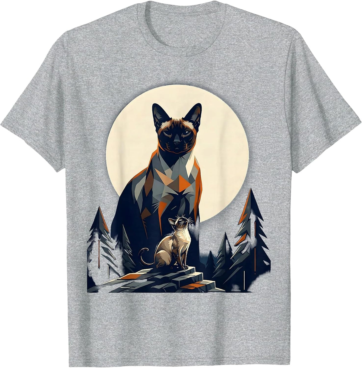 Men's Siamese Cat Howling at Moon Fantasy Nostalgia T-Shirt - Heather Grey