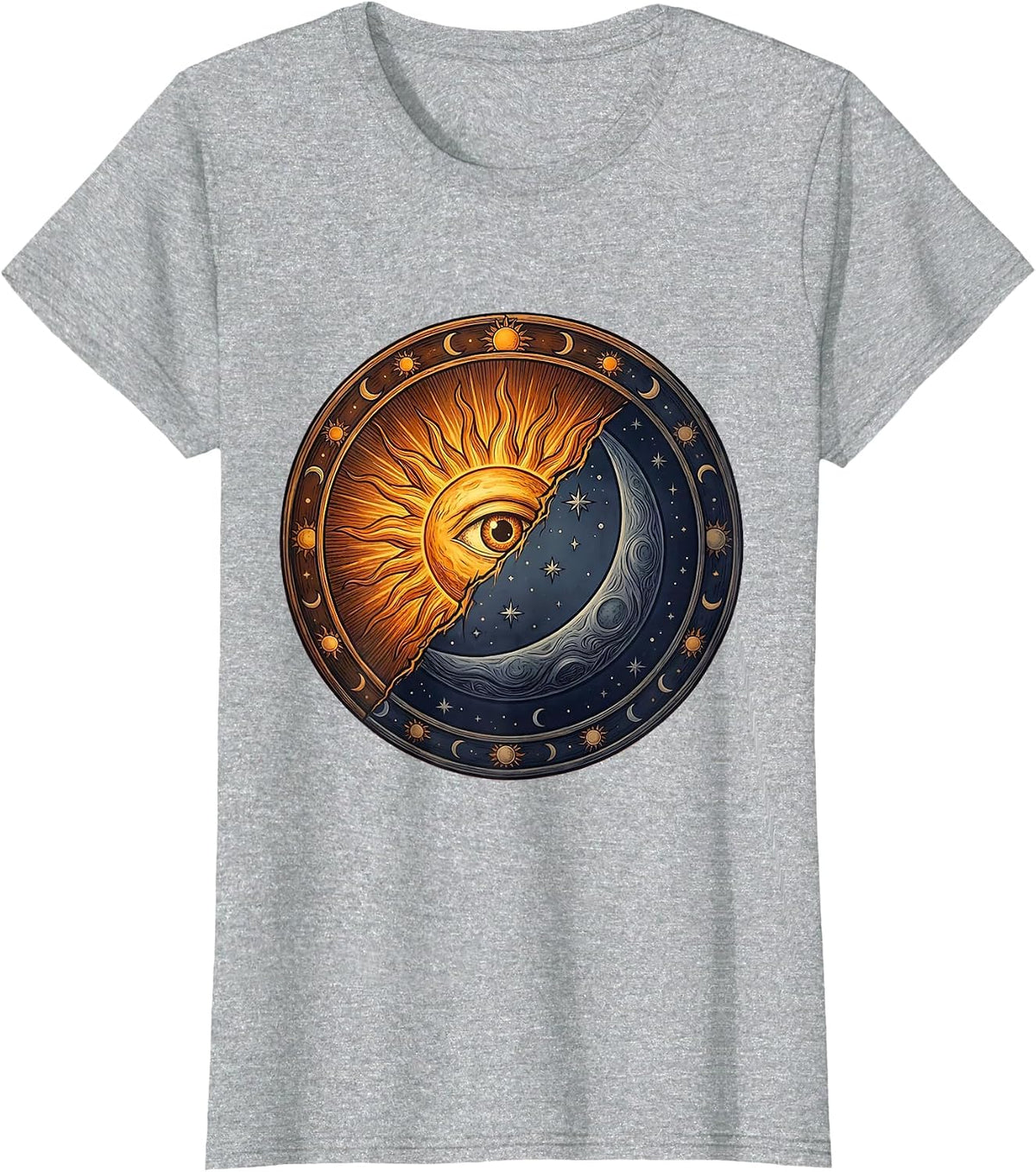 Women's Neurodiversity Sun Moon Celestial Fusion Design T-Shirt - Heather Grey