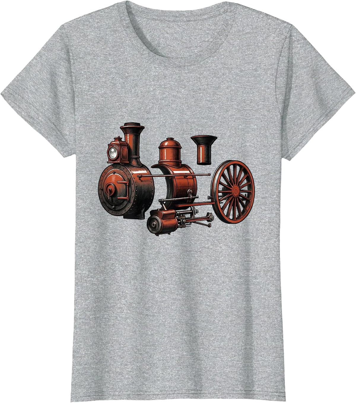 Women's Steam Locomotive Exploded View Train Enthusiast Gift T-Shirt - Heather Grey