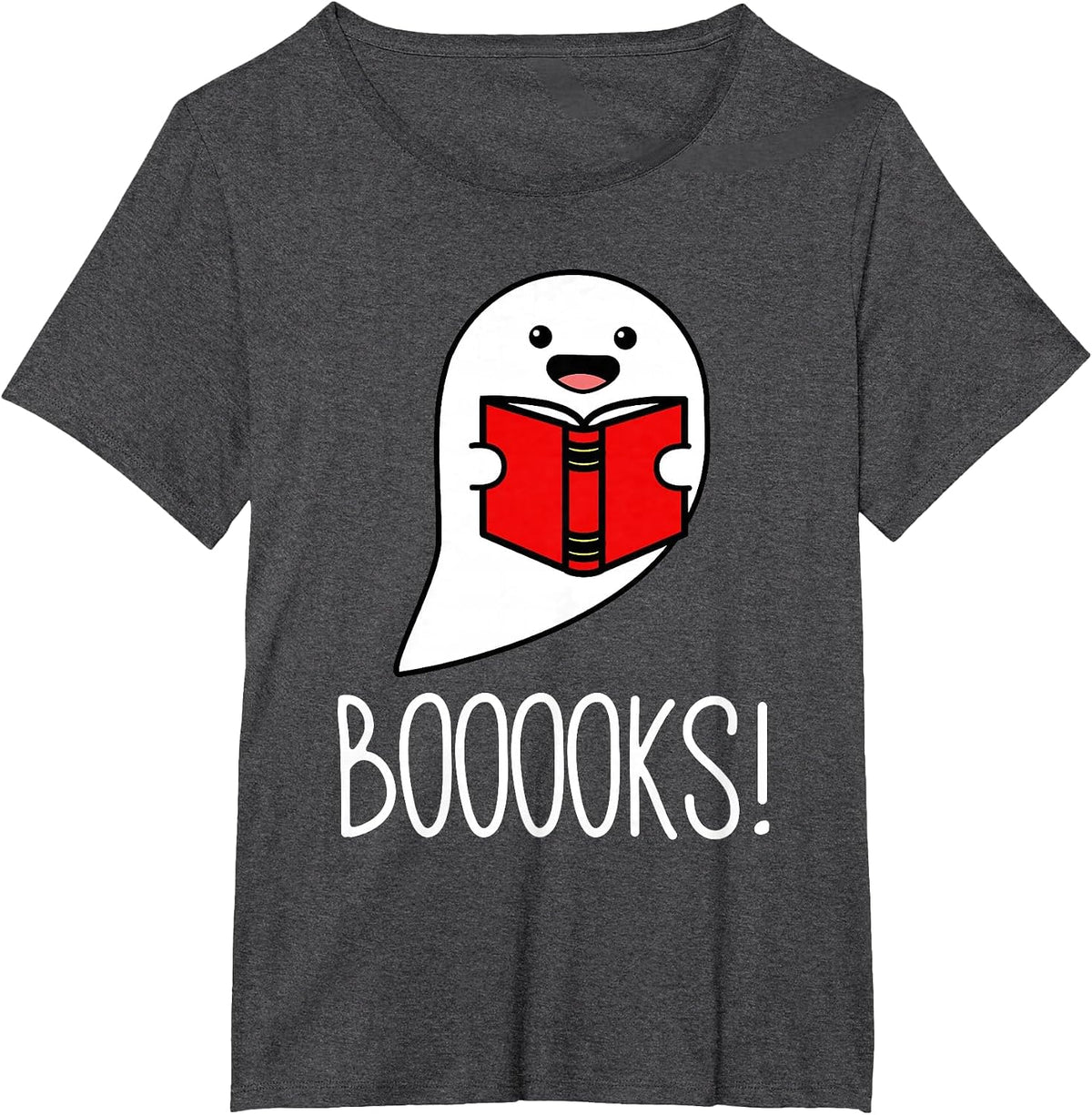 Booooks Funny Halloween Reading Teacher Ghost Librarian T-Shirt - Dark Heather Grey