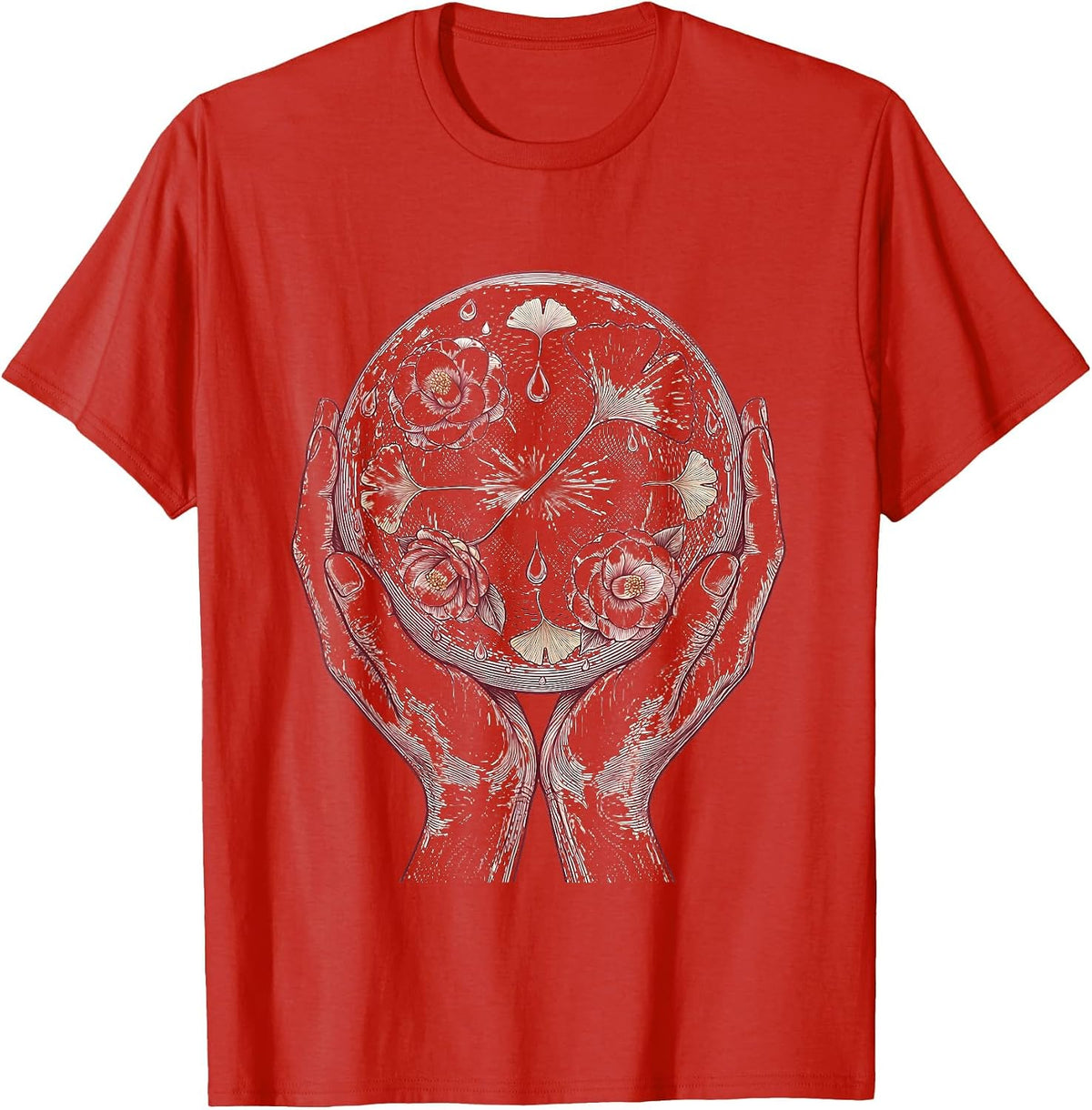 Men's K-Beauty Glow Orb Skincare Illustration T-Shirt - Red