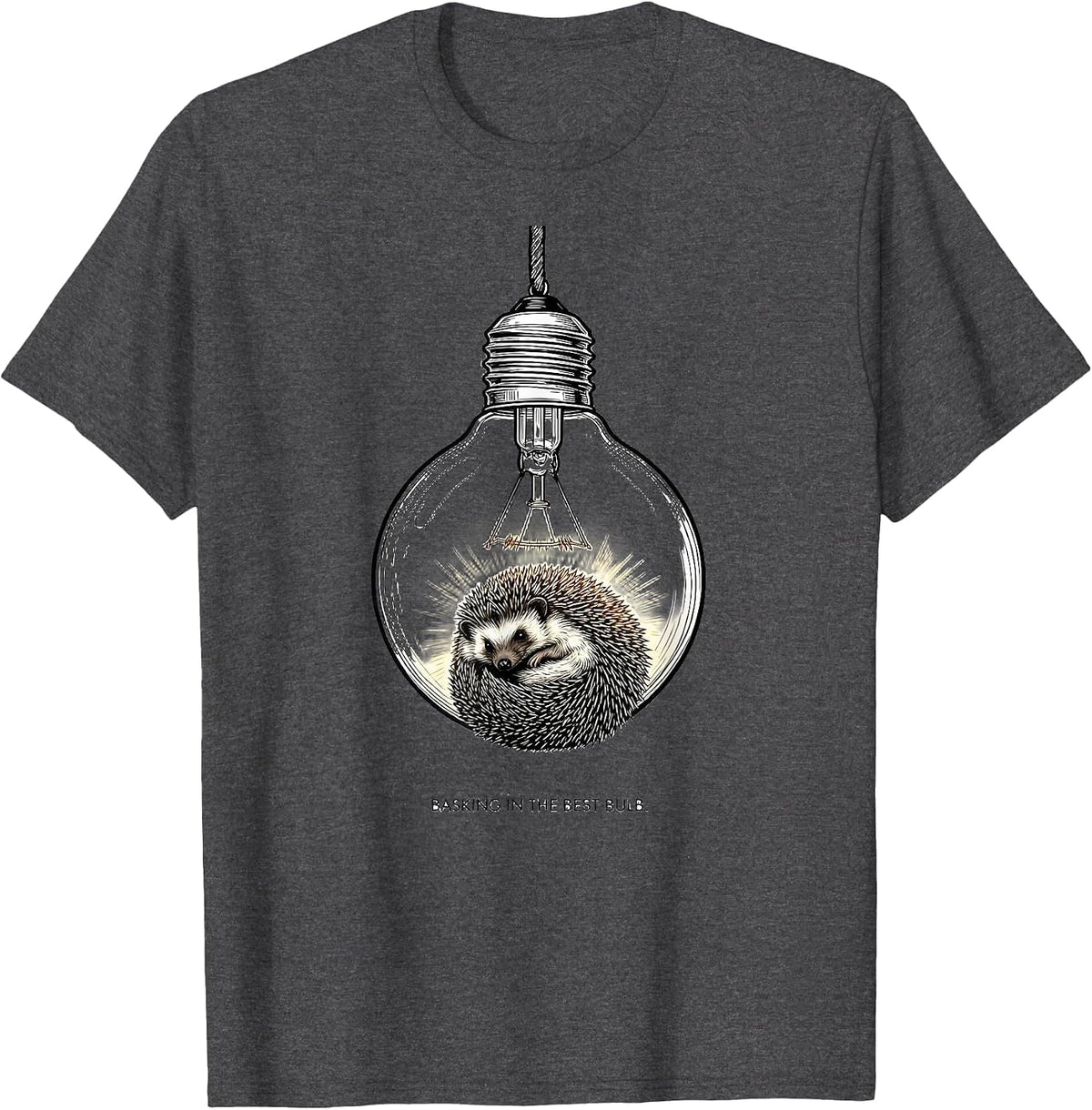 Basking In The Best Bulb Cute Hedgehog Christmas Novelty T-Shirt - Dark Heather Grey