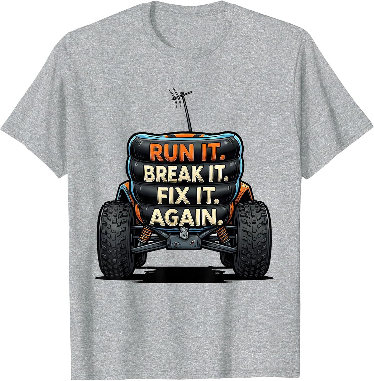 Men's Run It Break It Fix It Again Cartoon RC Car Racing T-Shirt - Heather Grey