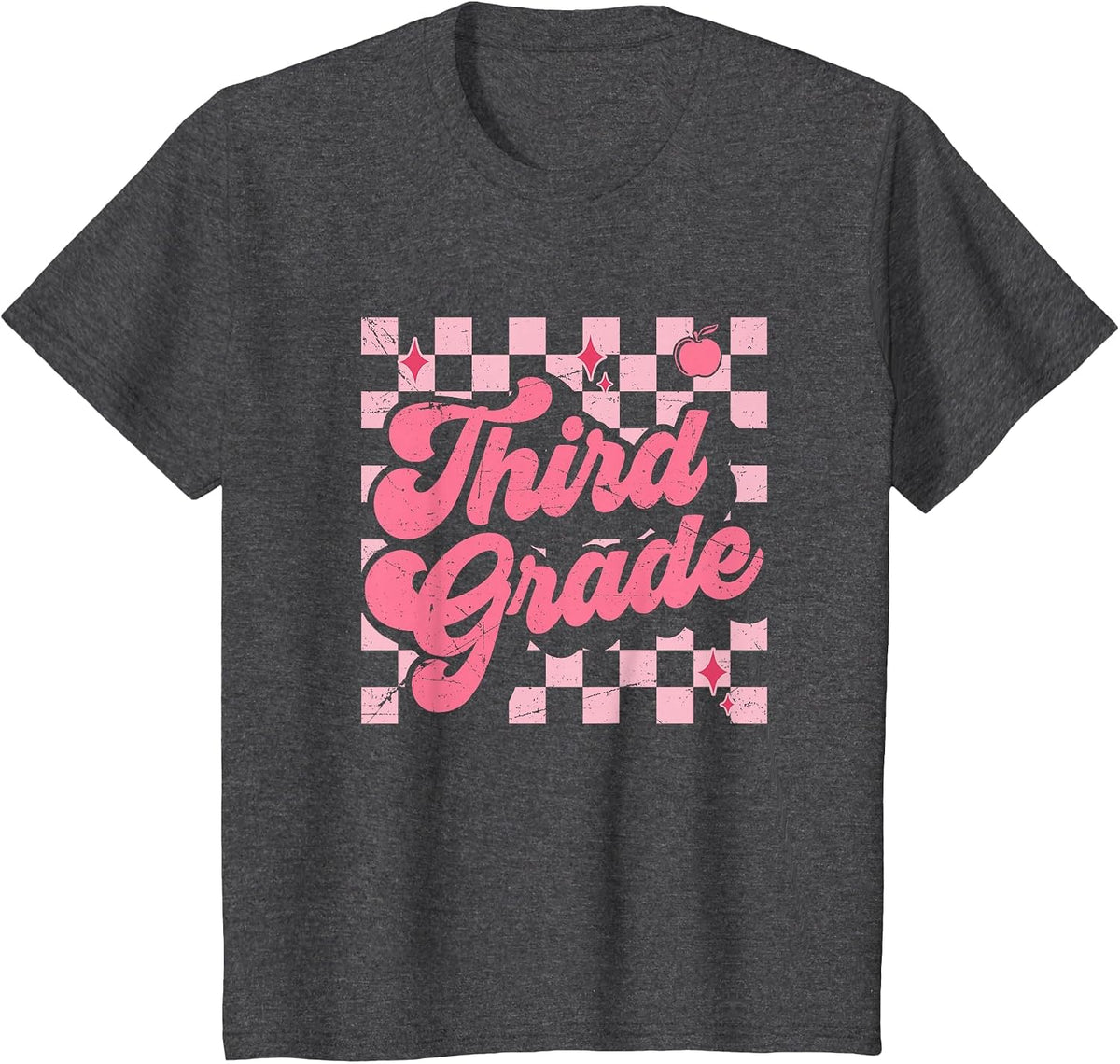 Third Grade Pink Checkered Retro 3rd Grade Teacher Kids Girl T-Shirt - Dark Heather Grey