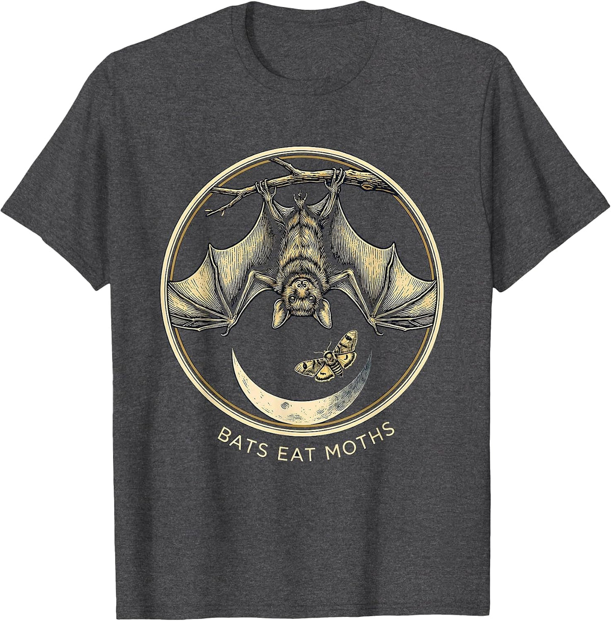 Men's Bats Eat Moths Vintage Gothic Bat Lover Nature Conservation T-Shirt - Dark Heather Grey