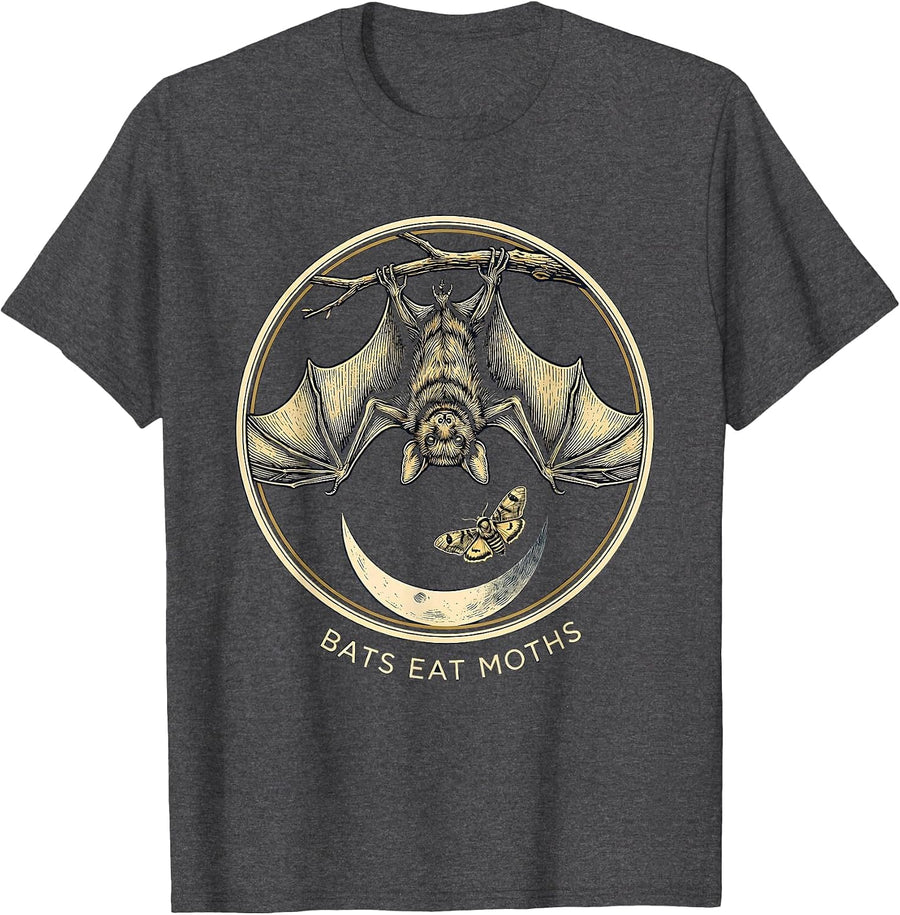 Men's Bats Eat Moths Vintage Gothic Bat Lover Nature Conservation T-Shirt - Dark Heather Grey