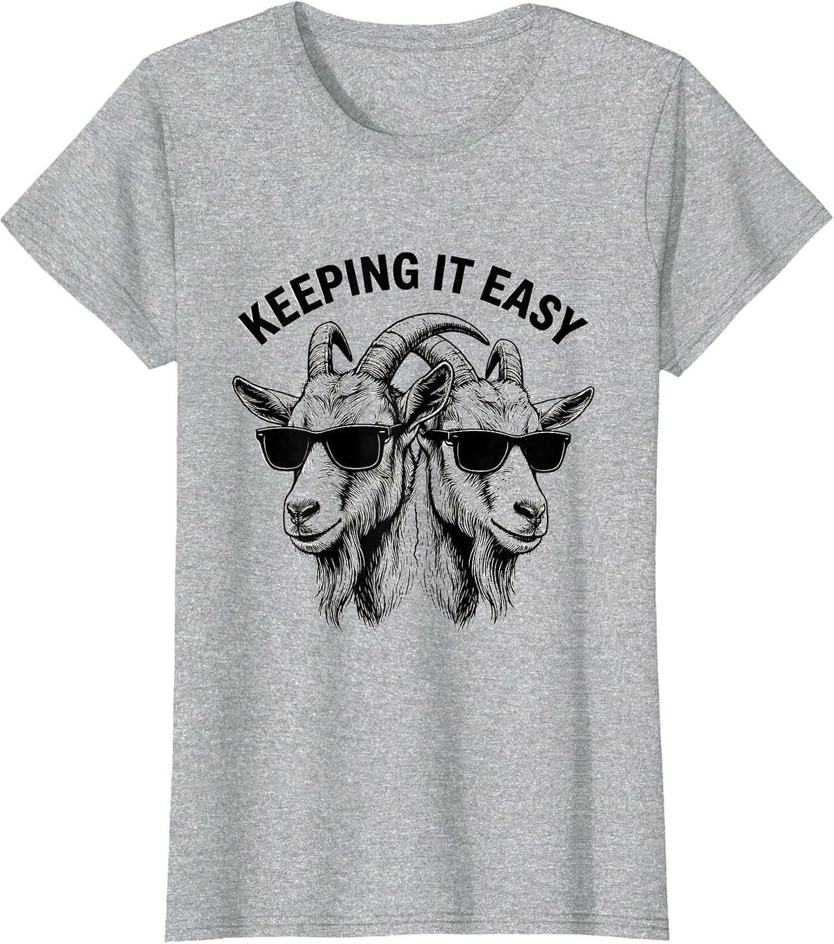 Keeping It Easy Line Art Cool Goat with Sunglasses Animal T-Shirt - Heather Grey