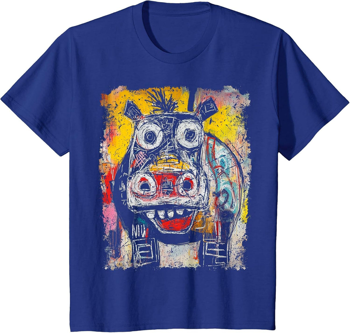 Pop Art Style Hippopotamus 90s Graffiti T-Shirt - Royal Blue