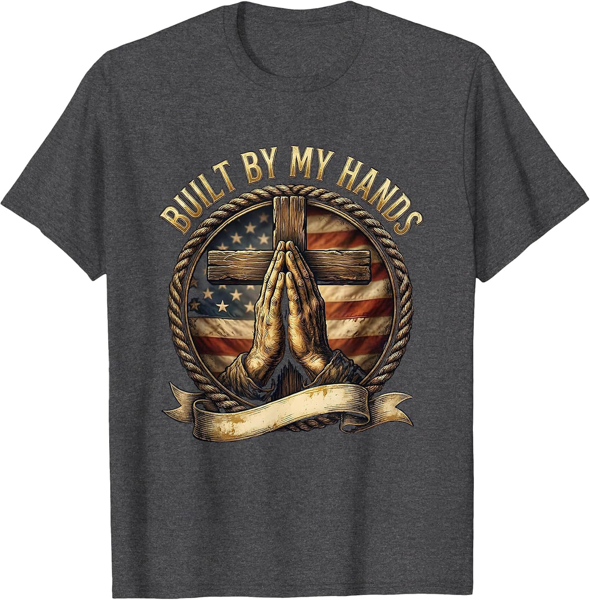 Built by My Hands Blue Collar Worker Design T-Shirt - Dark Heather Grey