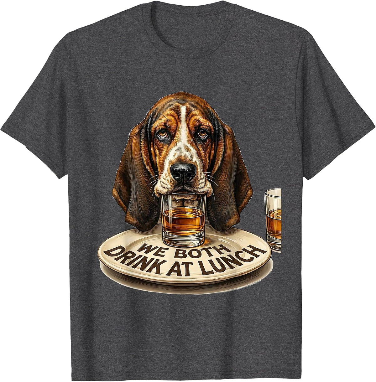 Men's We Both Drink At Lunch Funny Basset Hound Dog Meme Humor T-Shirt - Dark Heather Grey