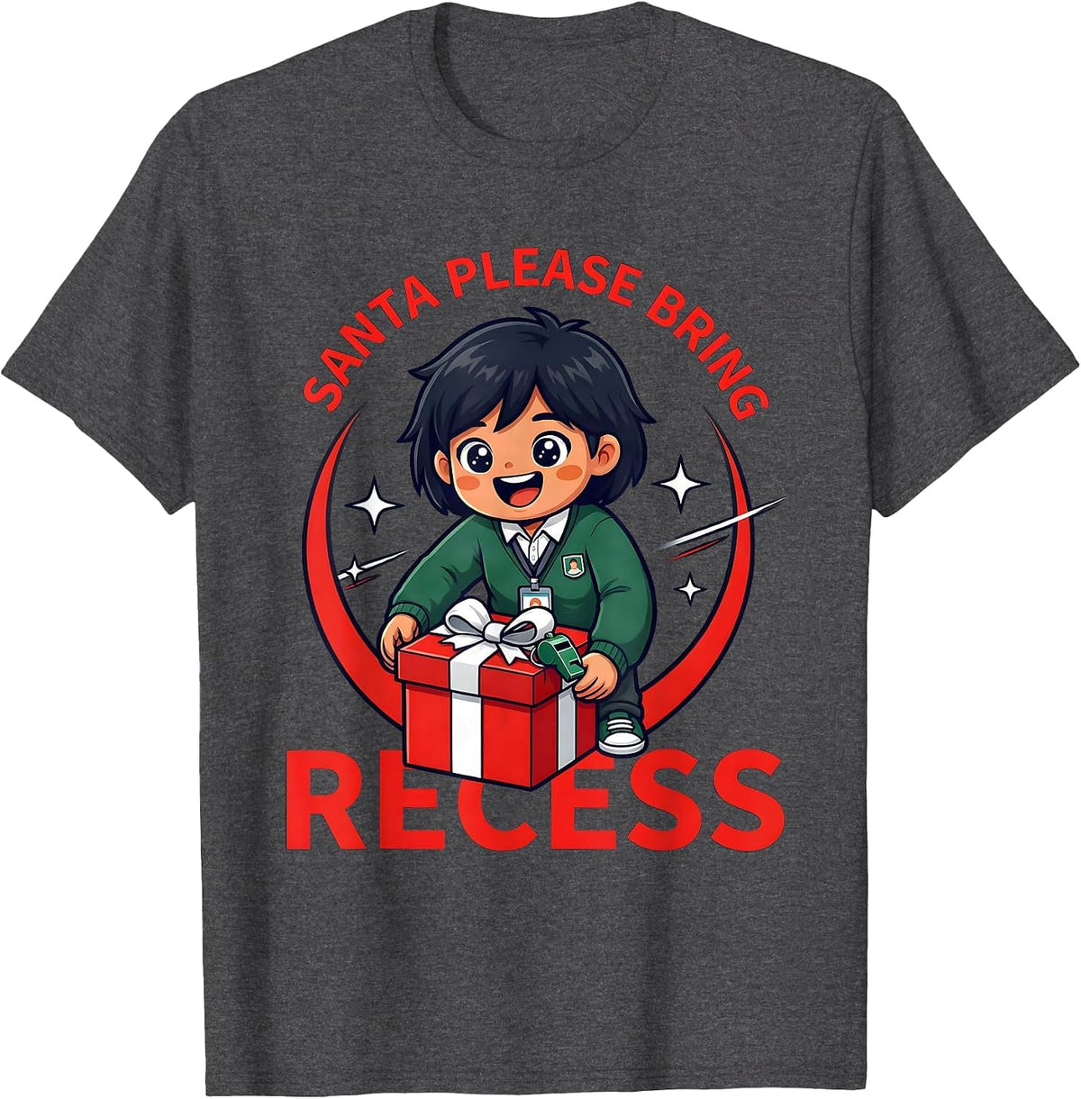SANTA PLEASE BRING RECESS Funny Teacher Christmas T-Shirt - Dark Heather Grey