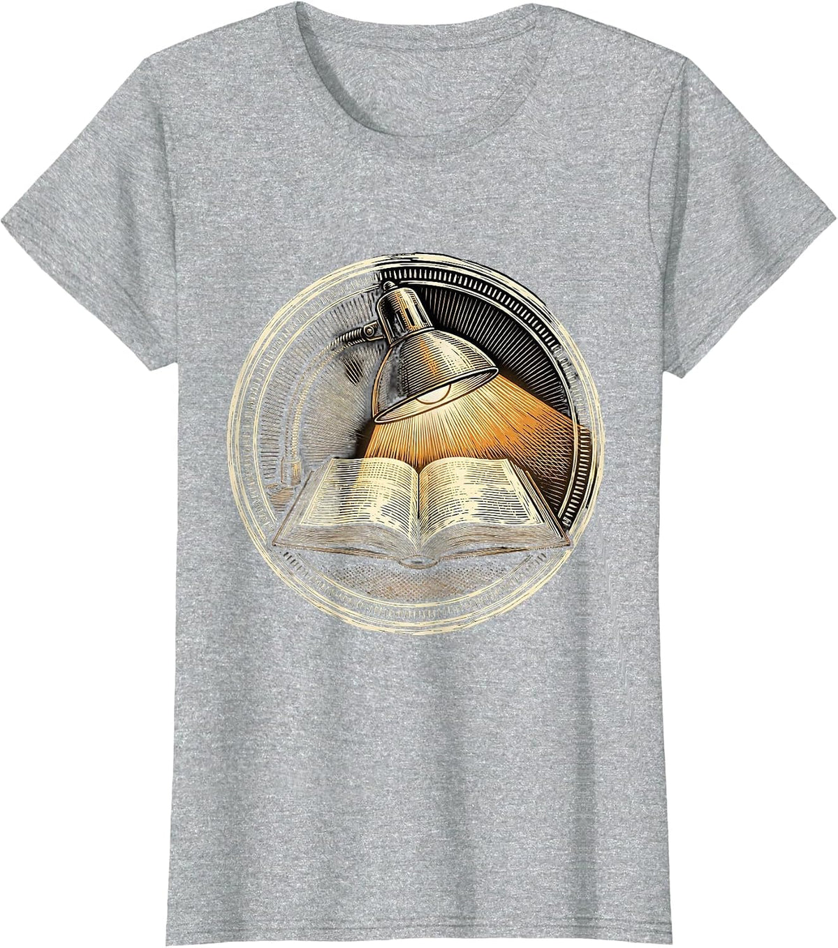 English Teacher Desk Lamp and Open Book Illustration T-Shirt - Heather Grey