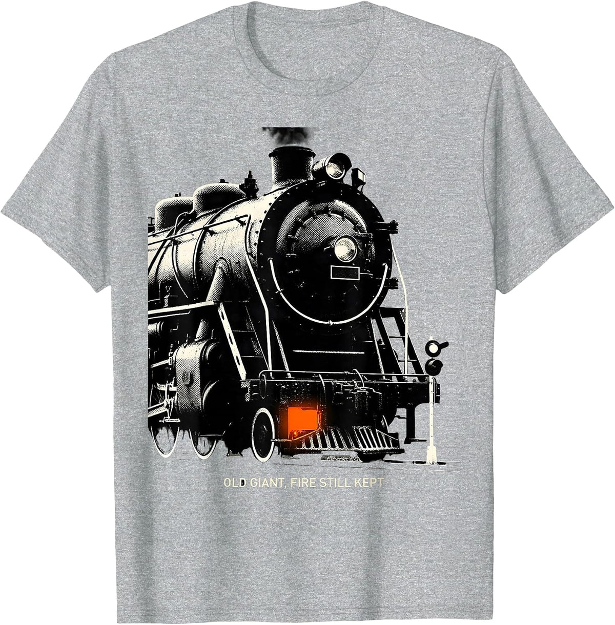 Men's Old Giant Fire Still Kept Vintage Steam Locomotive Train T-Shirt - Heather Grey