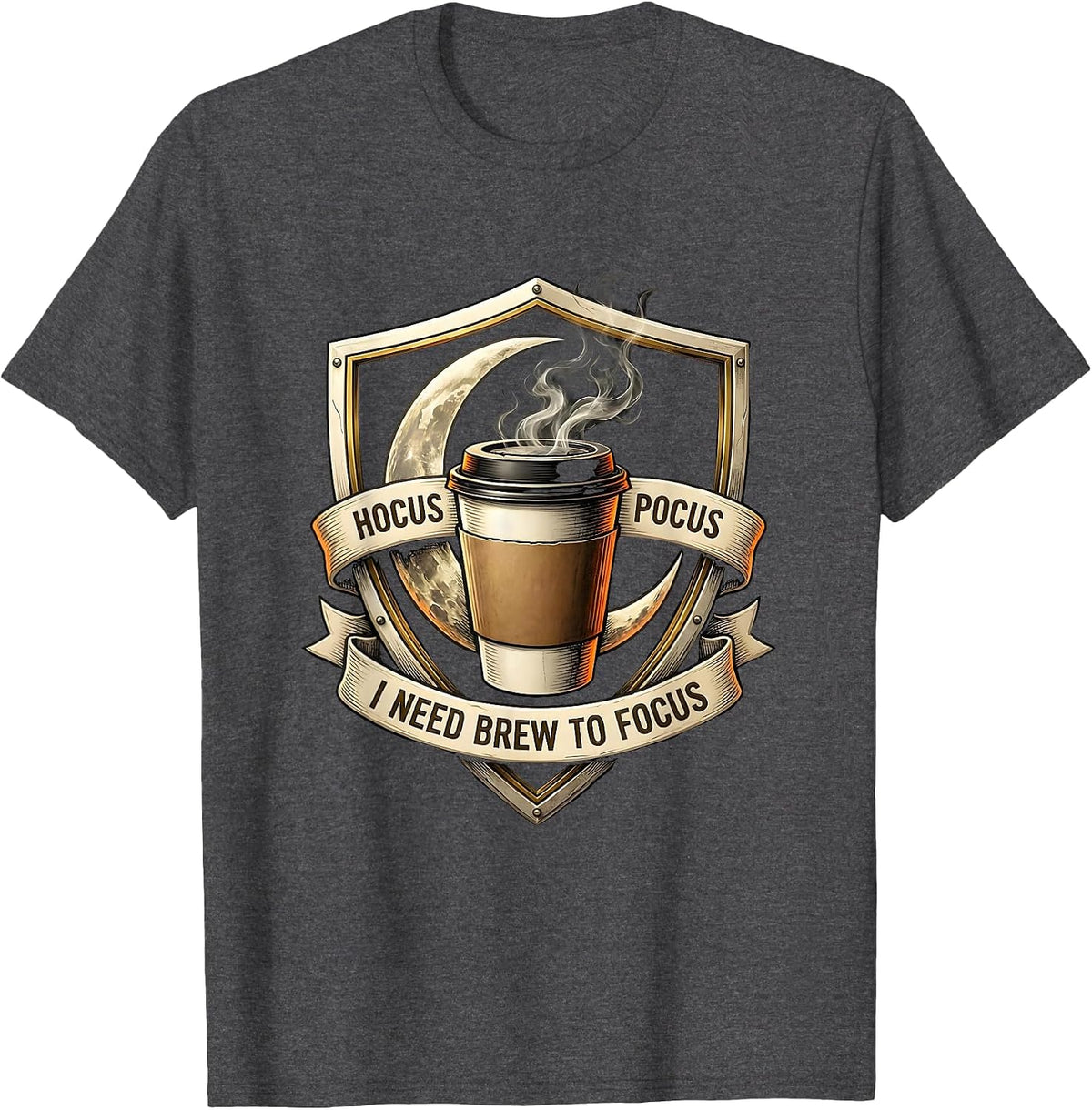 Men's Hocus Pocus I Need Brew To Focus Funny Halloween Teacher T-Shirt - Dark Heather Grey