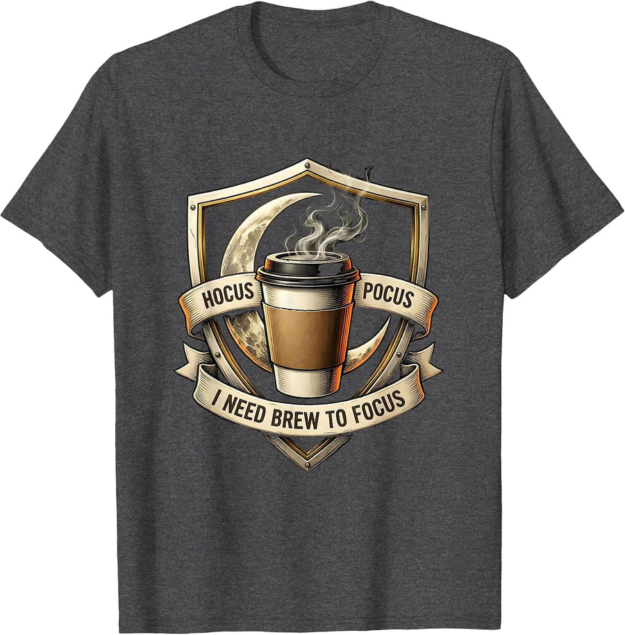 Men's Hocus Pocus I Need Brew To Focus Funny Halloween Teacher T-Shirt - Dark Heather Grey