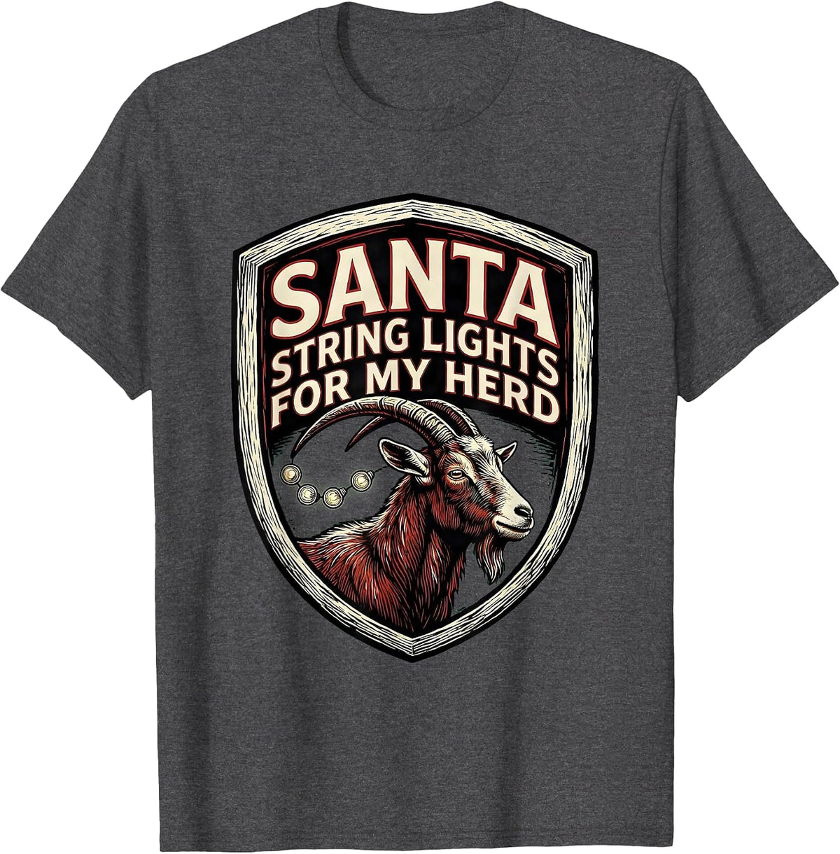 Santa, String Lights for My Herd Funny Goat Lover Christmas T-Shirt - Dark Heather Grey