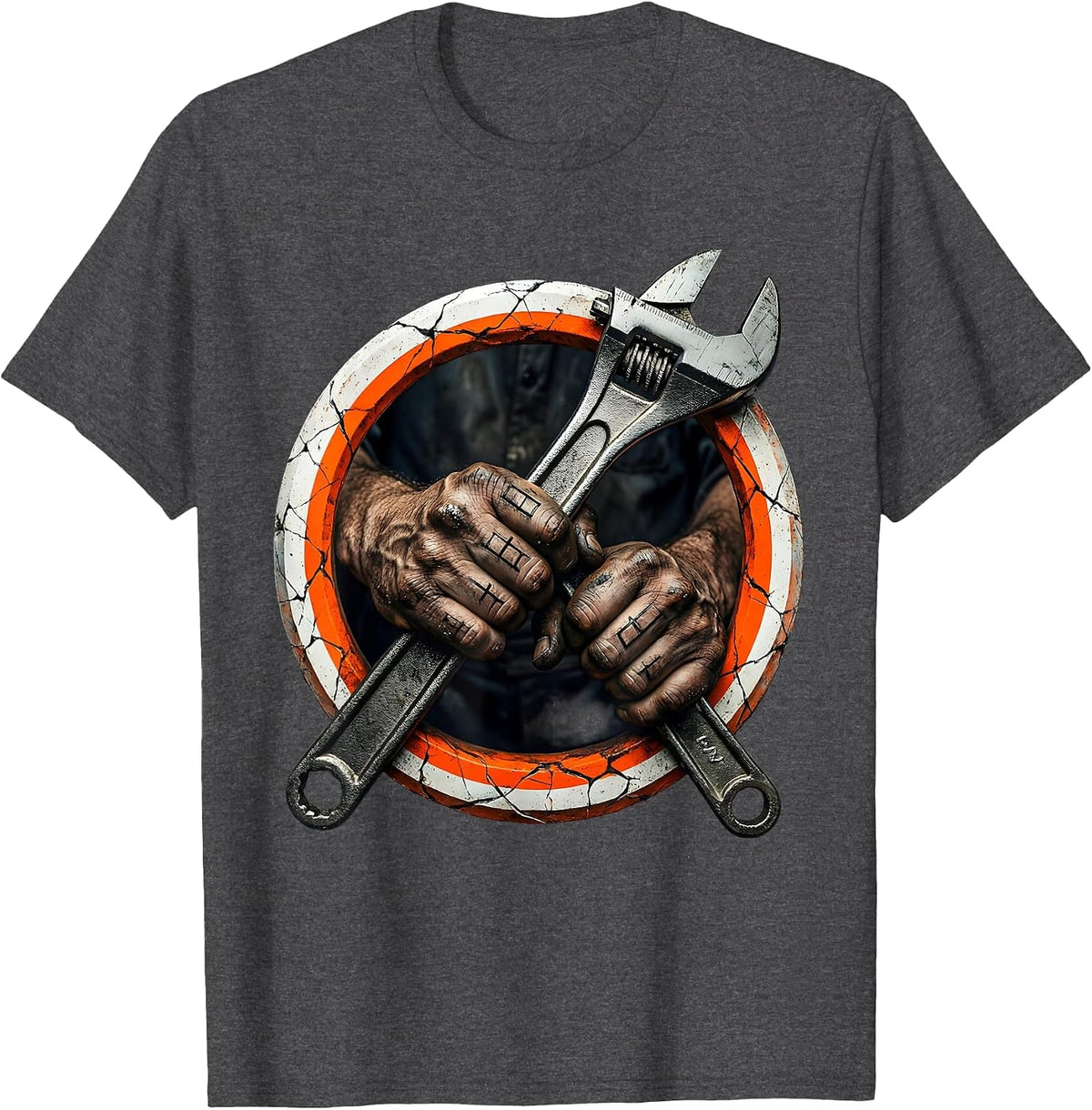 Mechanic Wrench Grip Blue Collar Worker Design T-Shirt - Dark Heather Grey