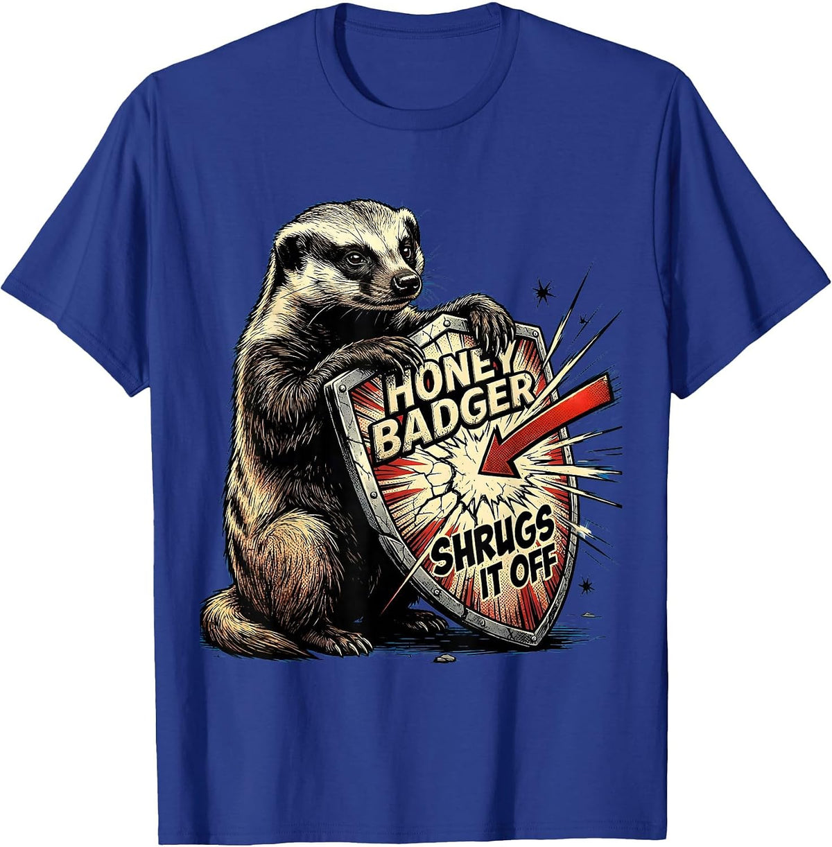 Men's Honey Badger Shrugs It Off Comic Book Animal Lover Humor T-Shirt - Royal Blue