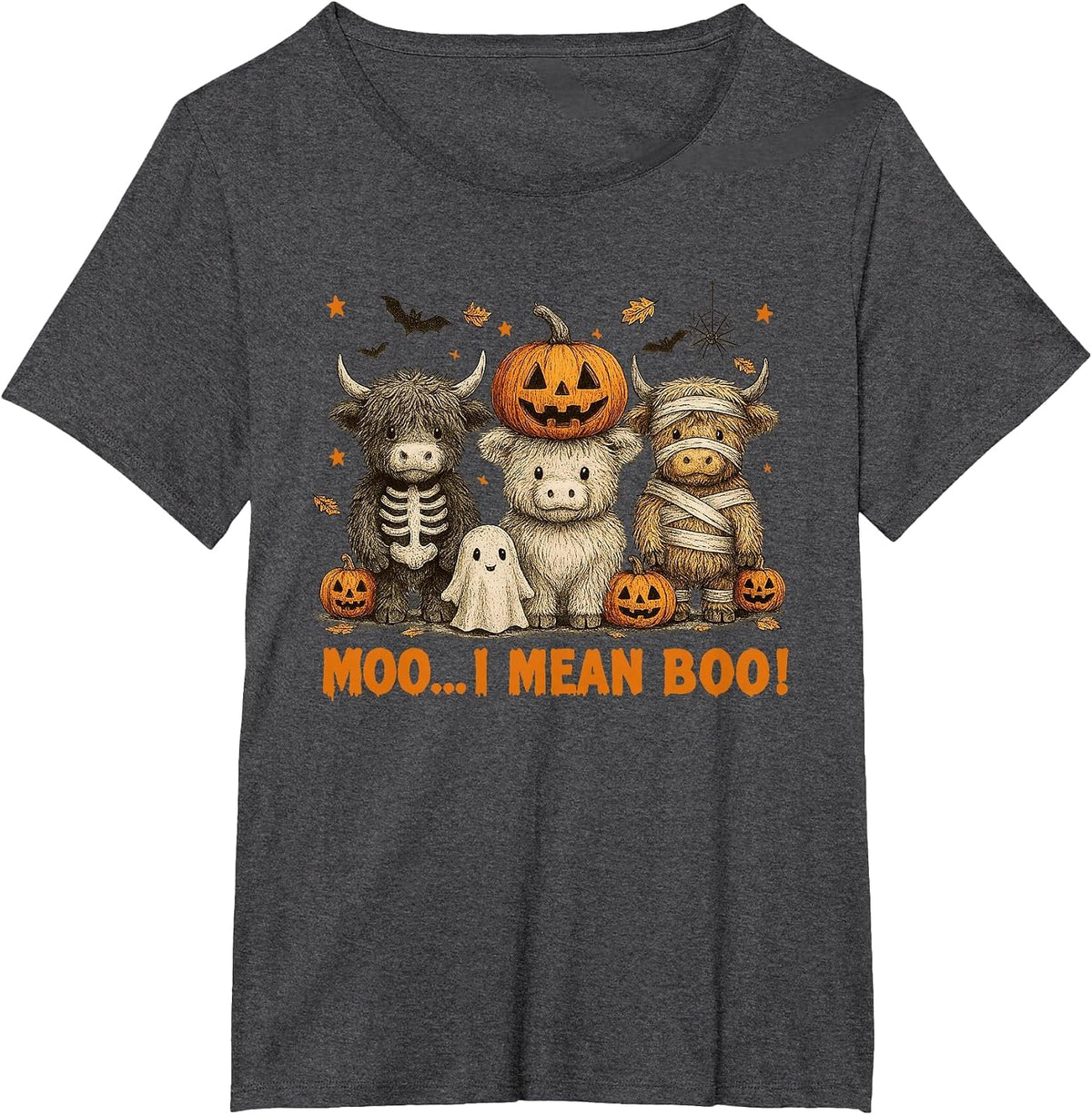 Ghost Cow Moo I Mean Boo Halloween Outfit Funny Cow Lover T-Shirt - Dark Heather Grey