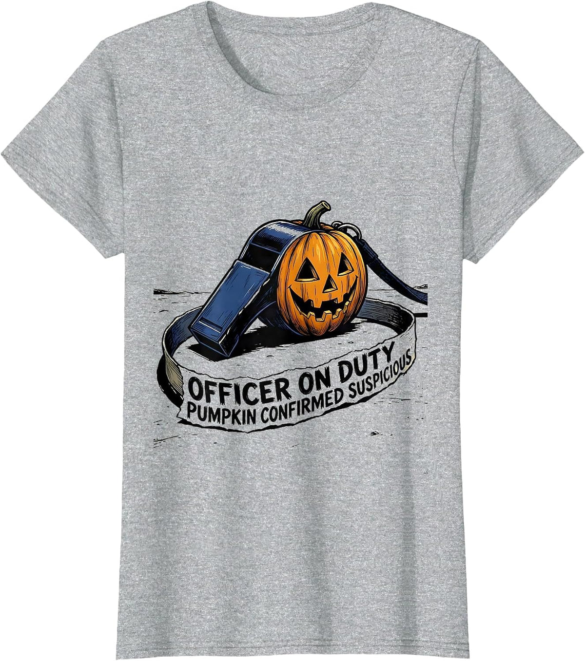 OFFICER ON DUTY, PUMPKIN CONFIRMED SUSPICIOUS Halloween T-Shirt - Heather Grey