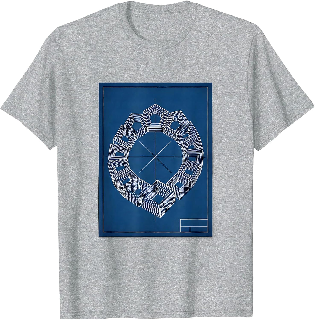 Men's Blueprint Fibonacci Spiral Sacred Geometry Math Enthusiast T-Shirt - Heather Grey