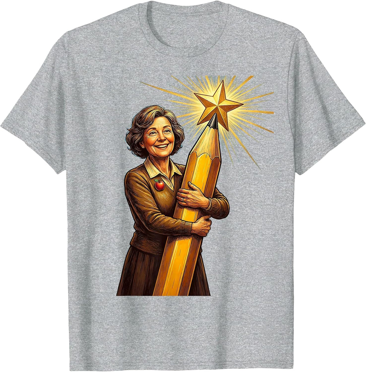 Men's SPED Teacher Holding Giant Pencil with Star T-Shirt - Heather Grey