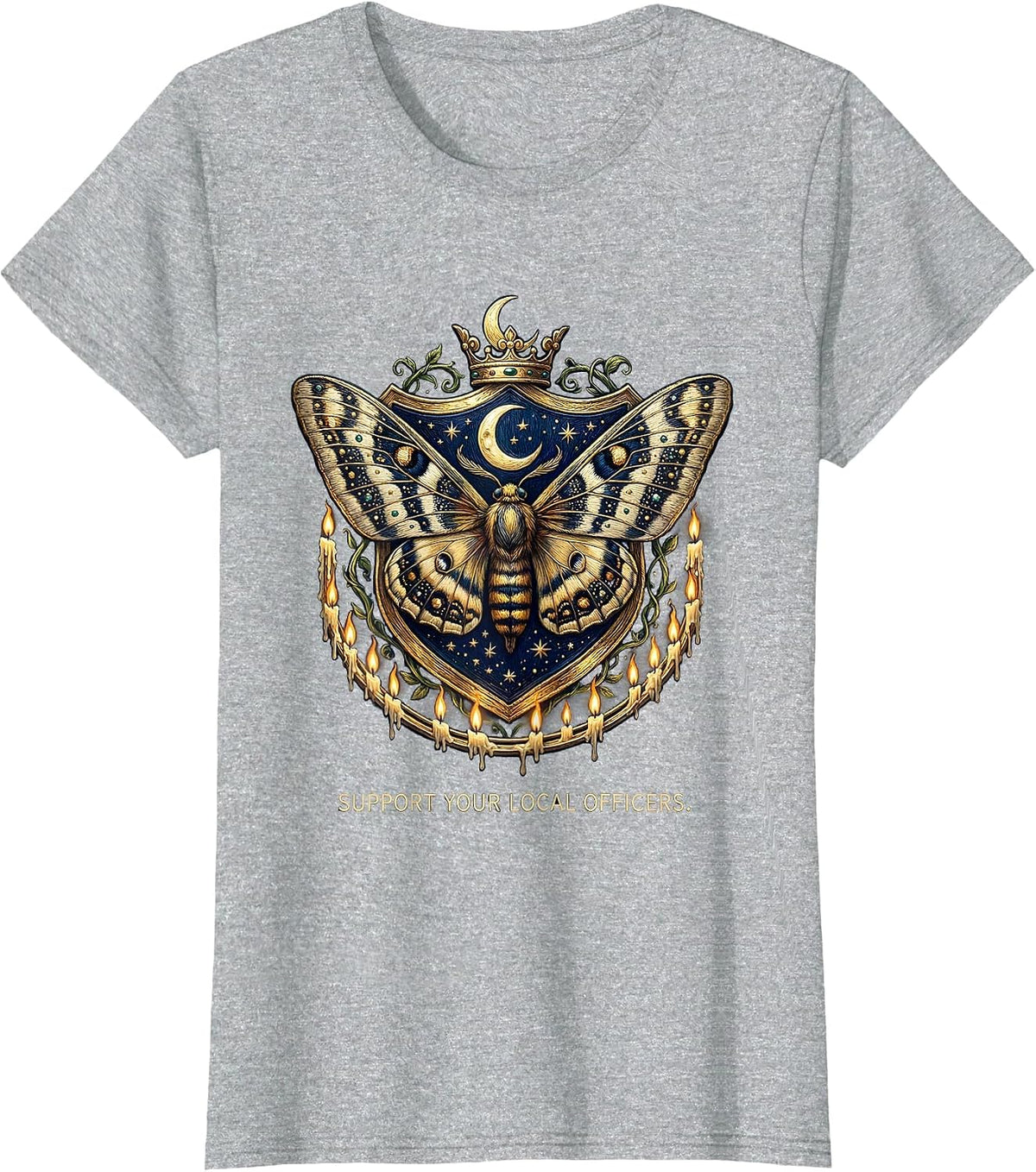 Women's Support Your Local Officers Back the Blue Design T-Shirt - Heather Grey