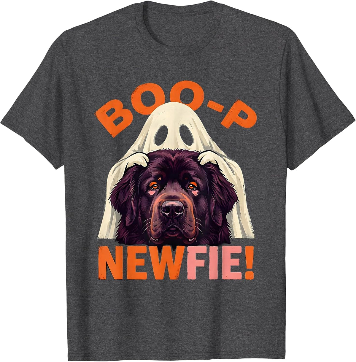 Boo-p Newfie Ghost Funny Halloween Dog Mom Newfie Lover T-Shirt - Dark Heather Grey