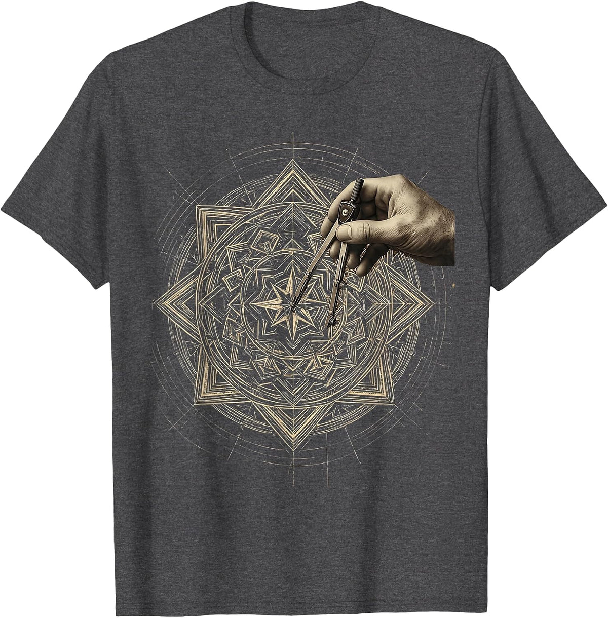 Math Teacher Geometric Mandala Art Design T-Shirt - Dark Heather Grey