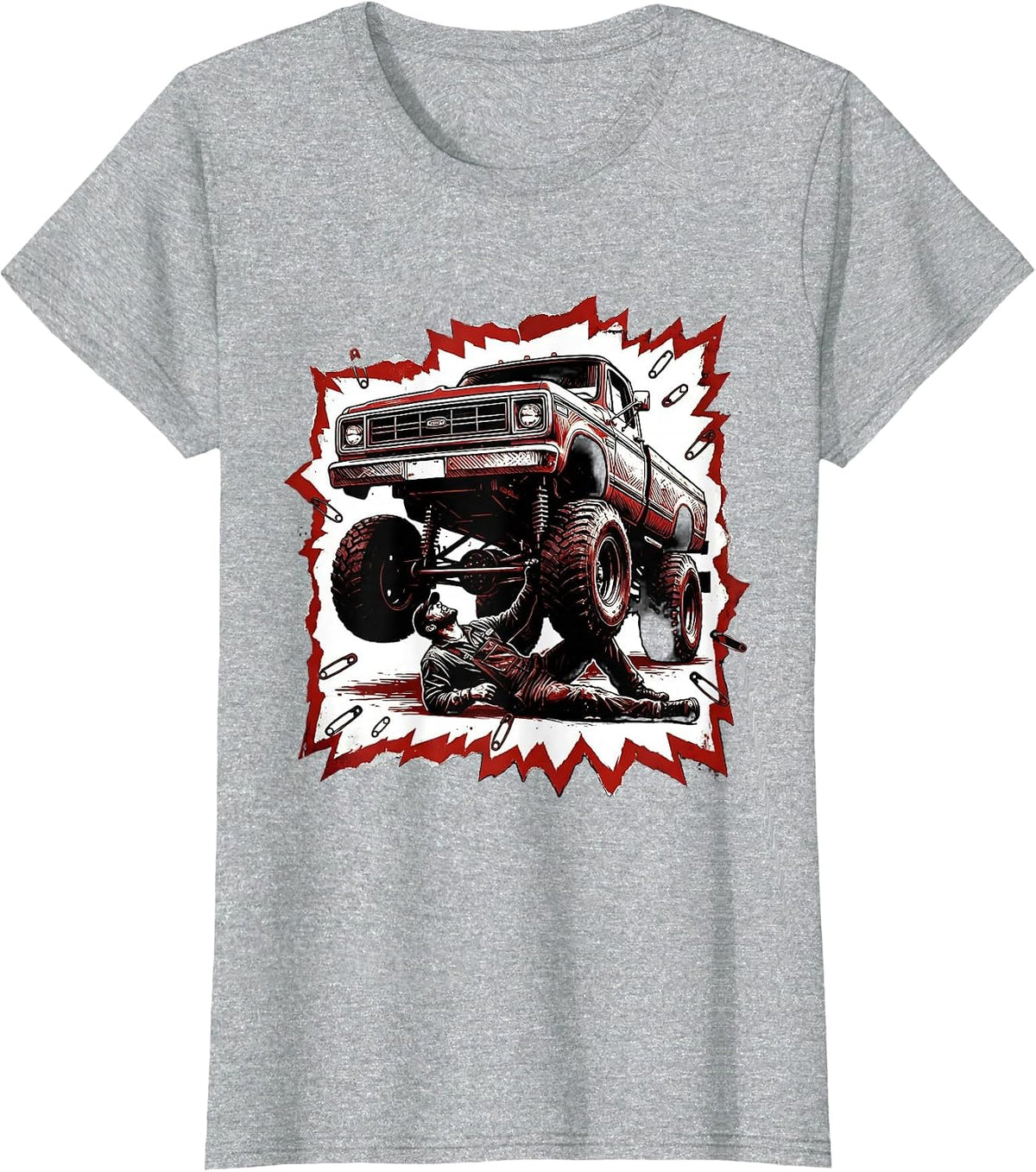 Mechanic Silhouette Under Raised Classic Truck T-Shirt - Heather Grey