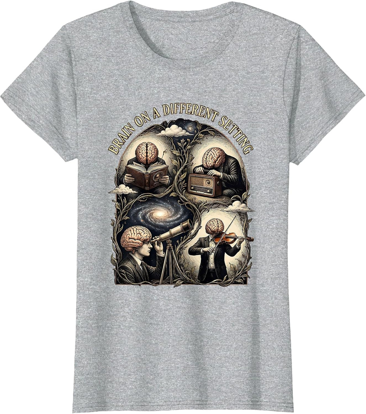 Women's Brain on a Different Setting Neurodiversity Design T-Shirt - Heather Grey