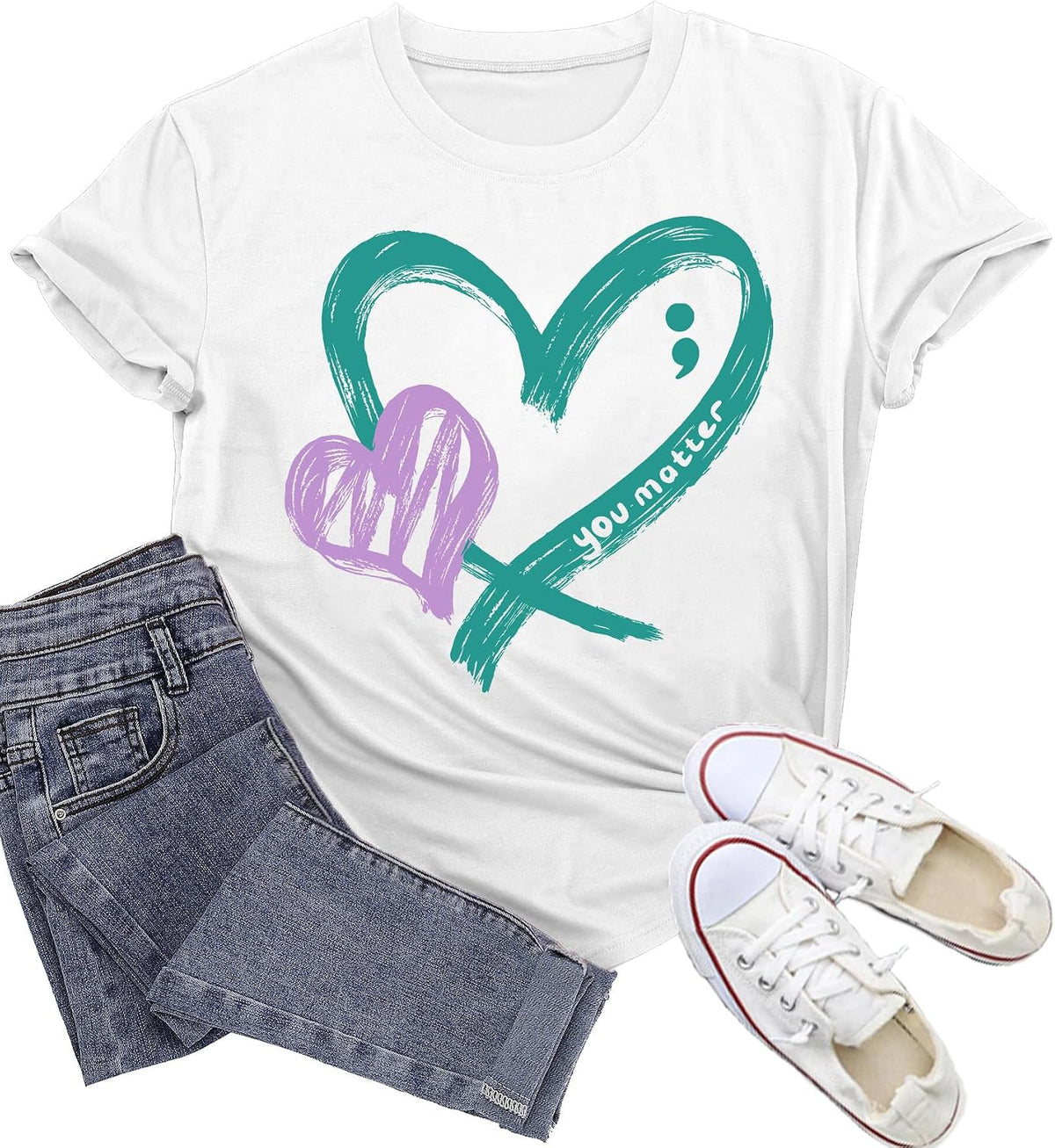 Womens Suicide Awareness Shirt Blue Purple Hearts You Matters Tshirt - White