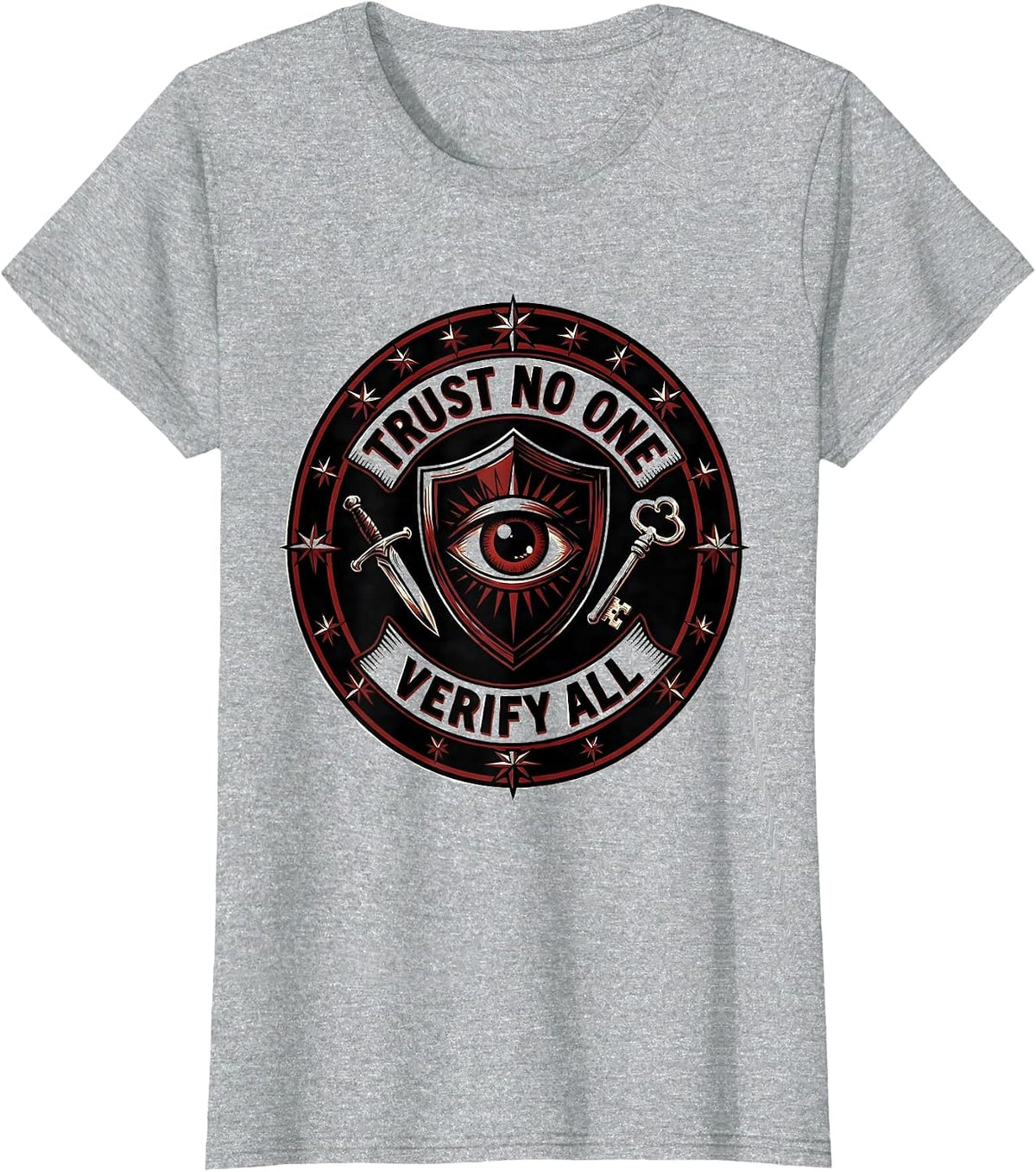 Trust No One Verify All Cybersecurity Design T-Shirt - Heather Grey