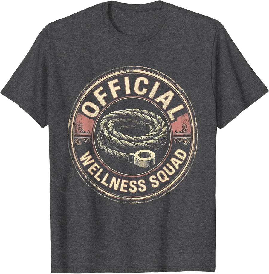 Men's Official Wellness Squad Vintage Health Coach Staff Team T-Shirt - Dark Heather Grey