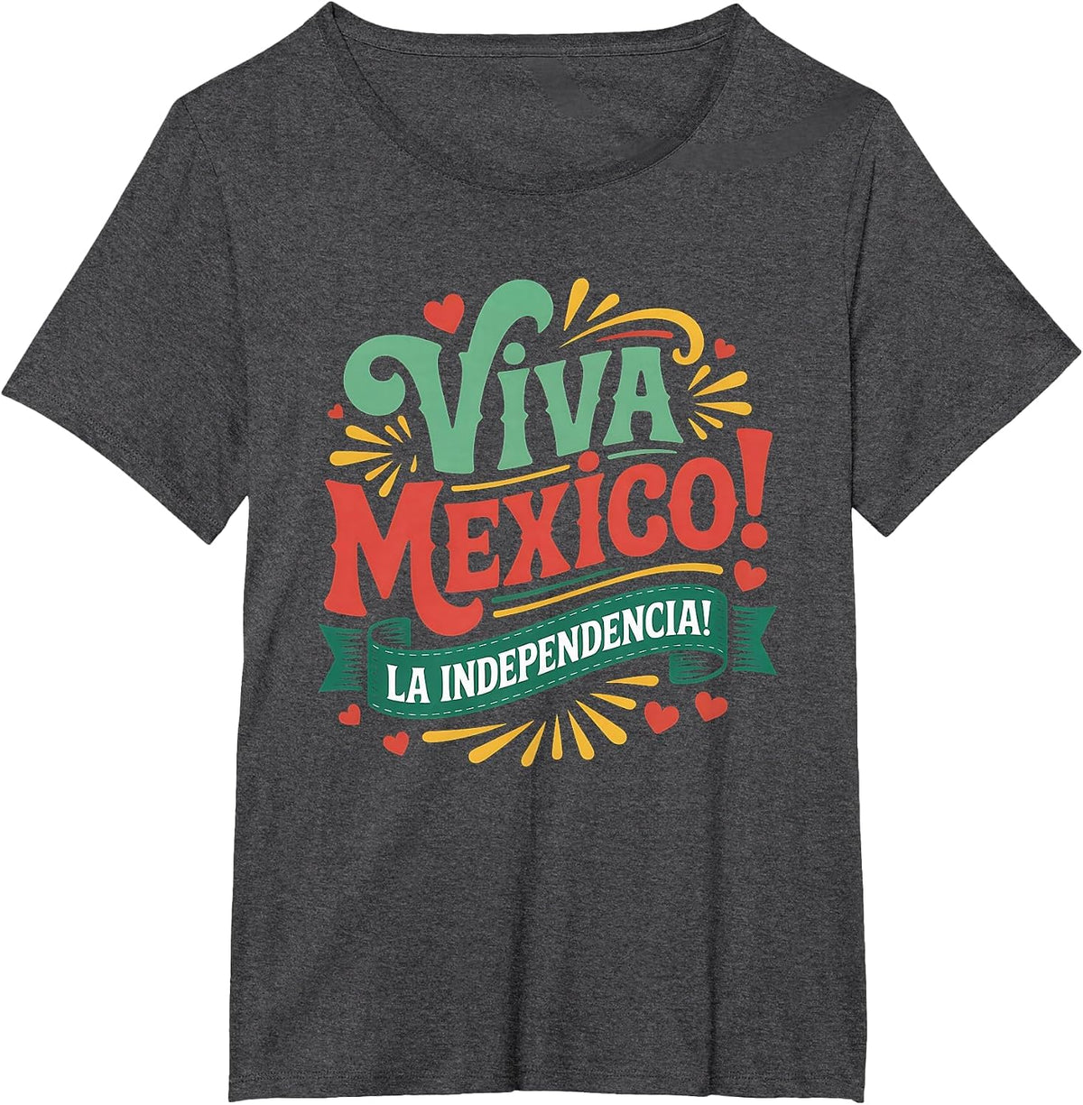 Viva Mexico Colorful Folk Art Mexican Independence Day T-Shirt - Dark Heather Grey