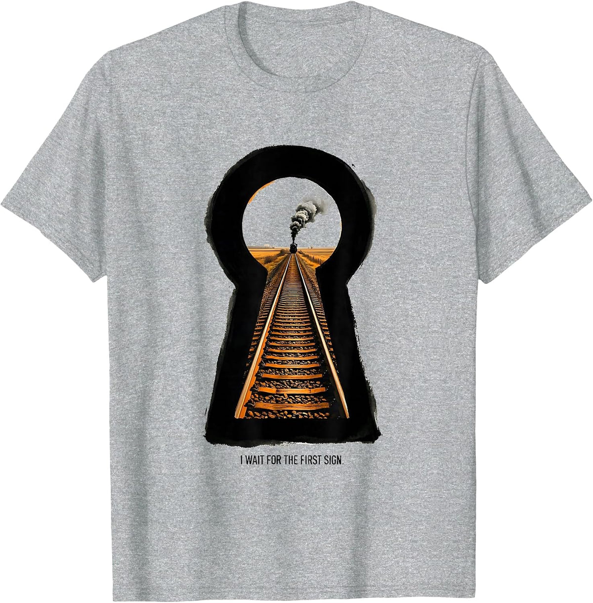 Men's I Wait For The First Sign Retro Steam Locomotive Train T-Shirt - Heather Grey