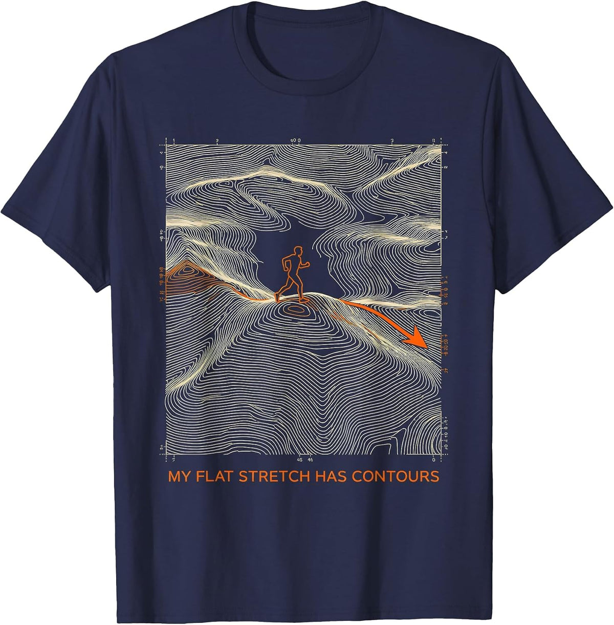 MY FLAT STRETCH HAS CONTOURS Funny Cross Country Runner Gift T-Shirt - Navy Blue