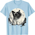 Men's Siamese Cat Howling at Moon 90s Retro Novelty T-Shirt - Baby Blue