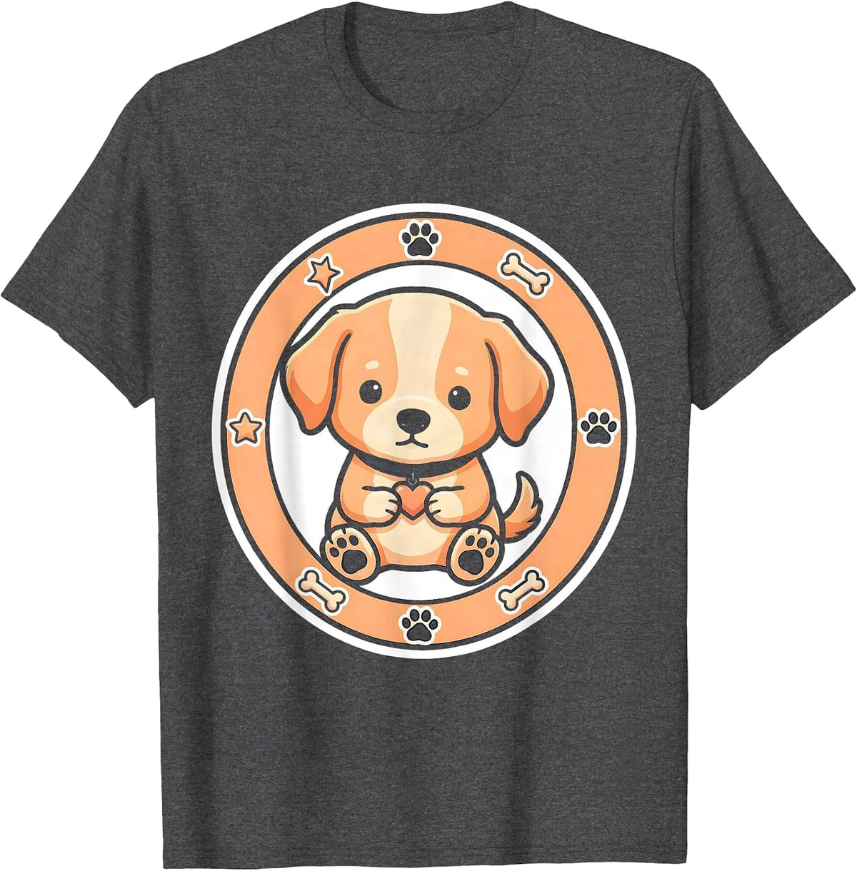 Cute Kawaii Puppy Hug Heart Dog Lover Gift T-Shirt - Dark Heather Grey