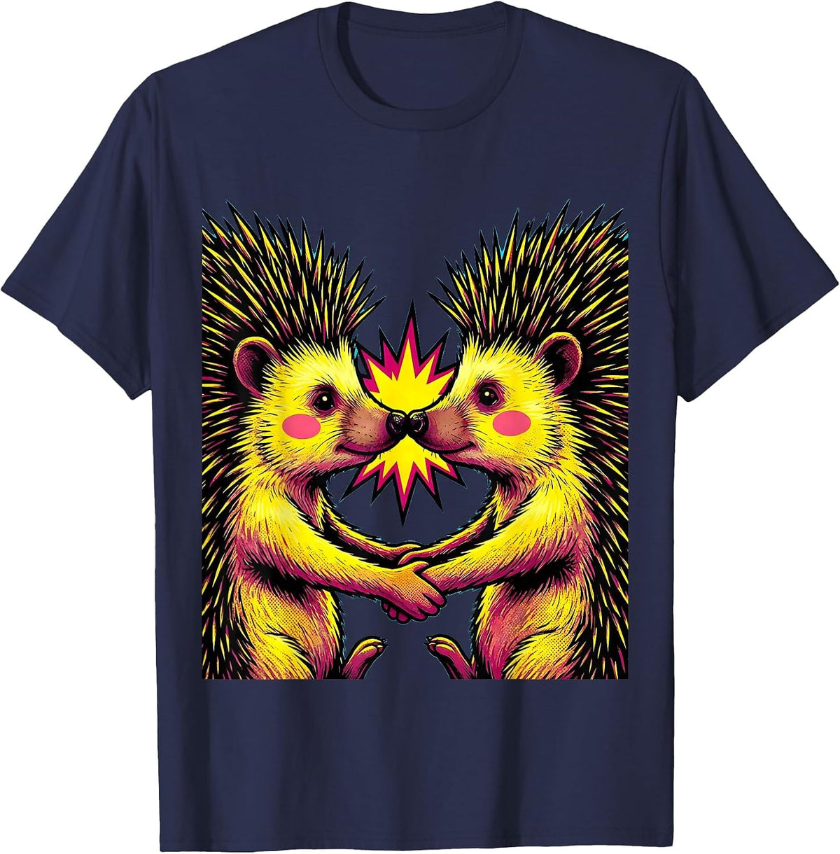 Hedgehog Cuddle Pop Art Cute Hedgehog Lover Gift T-Shirt - Navy Blue