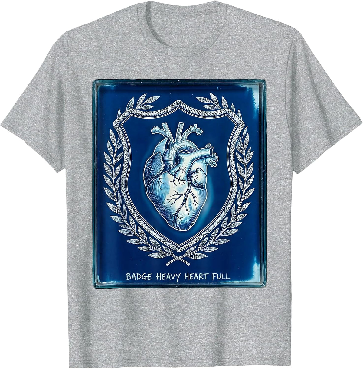 Men's Badge Heavy Heart Full Law Enforcement Design T-Shirt - Heather Grey