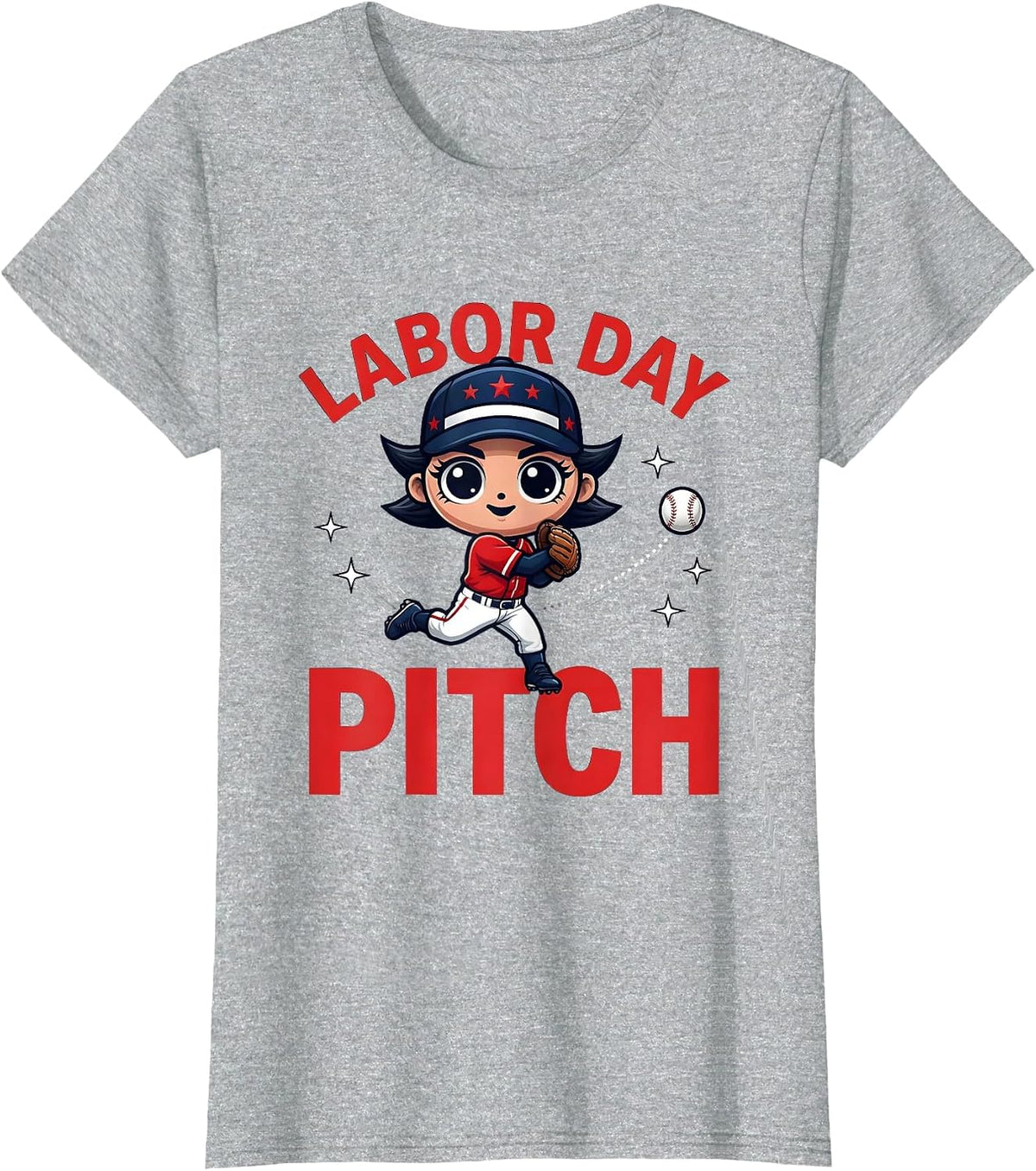 Women's LABOR DAY PITCH Funny Baseball Player Fourth Of July T-Shirt - Heather Grey