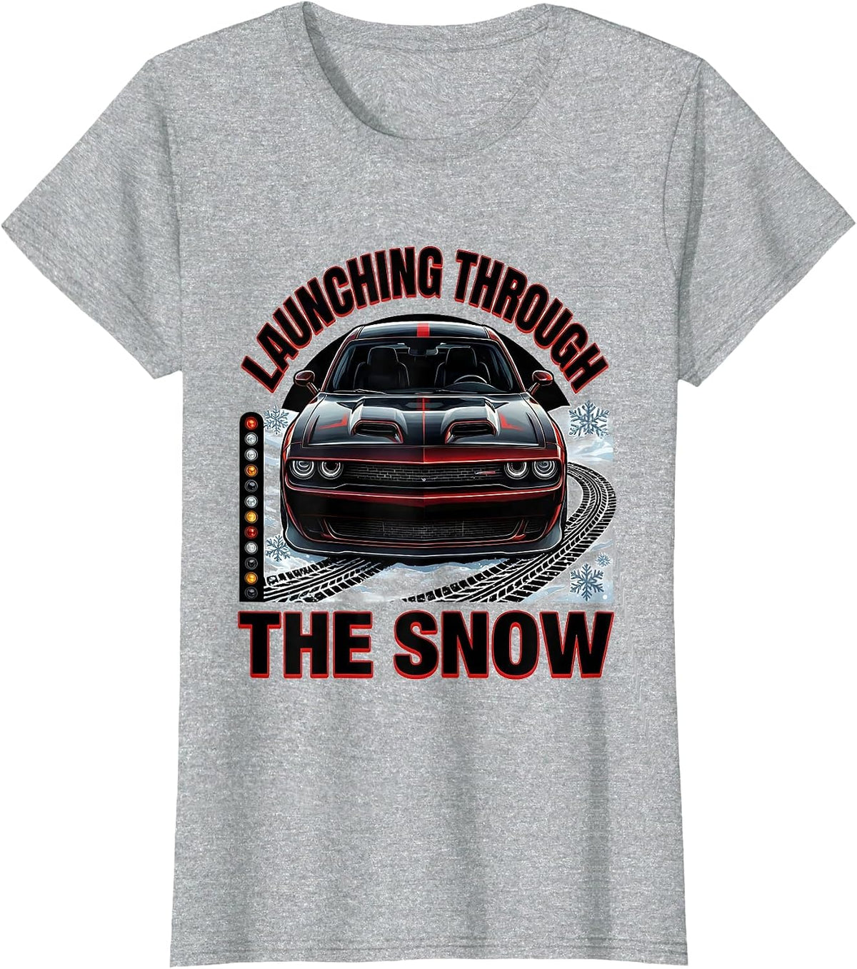 Launching Through The Snow Funny Muscle Car Drag Racing Ugly T-Shirt - Heather Grey