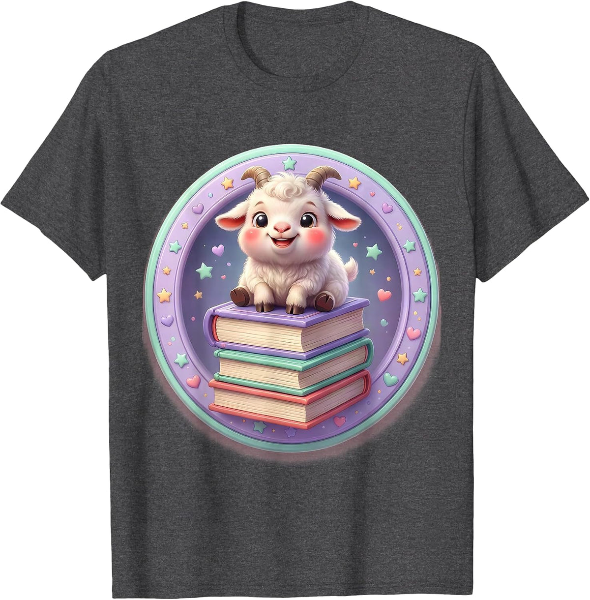 Men's Goat Standing on Stacked Books Illustration T-Shirt - Dark Heather Grey
