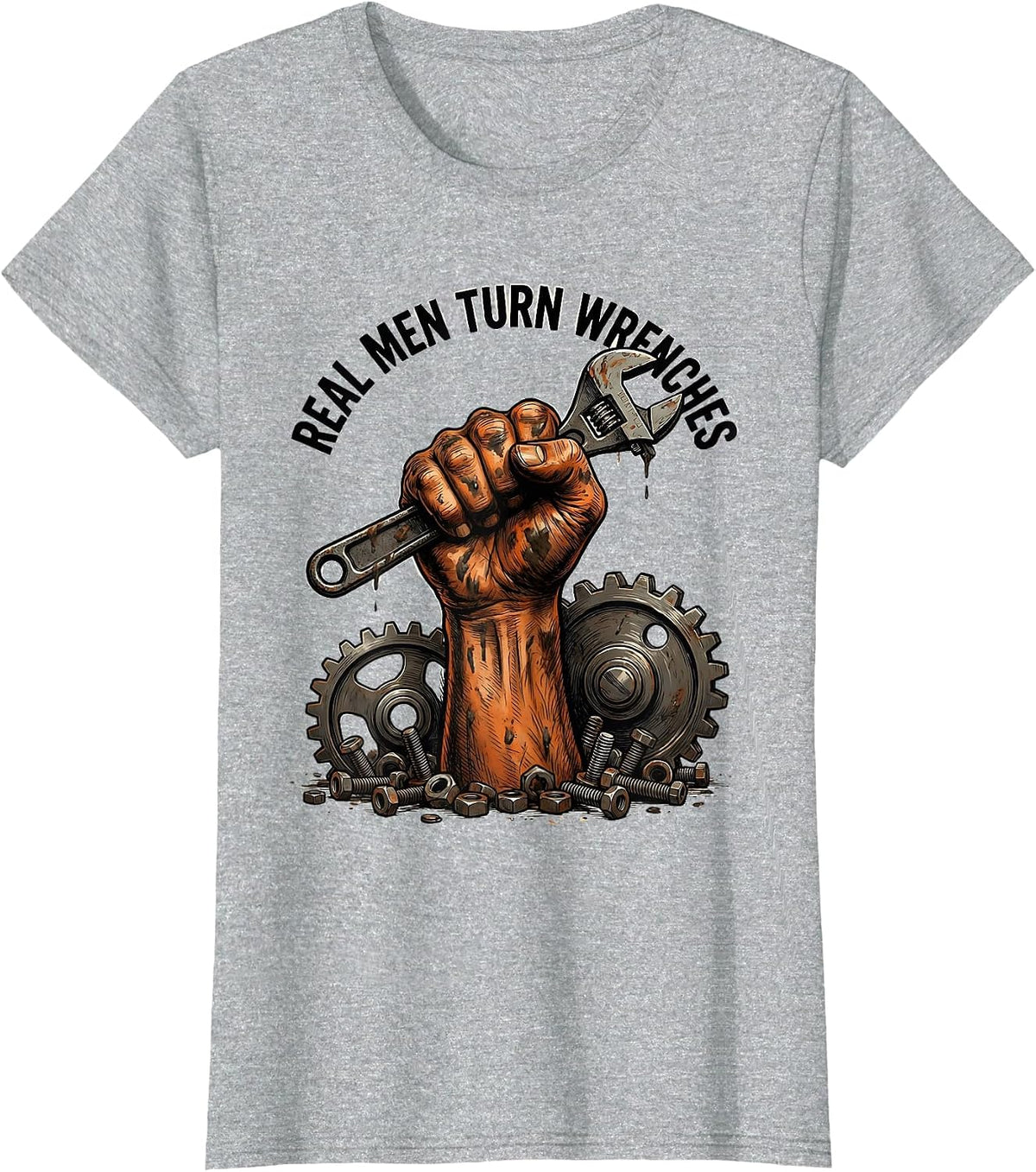 Real Men Turn Wrenches Mechanic Design T-Shirt - Heather Grey