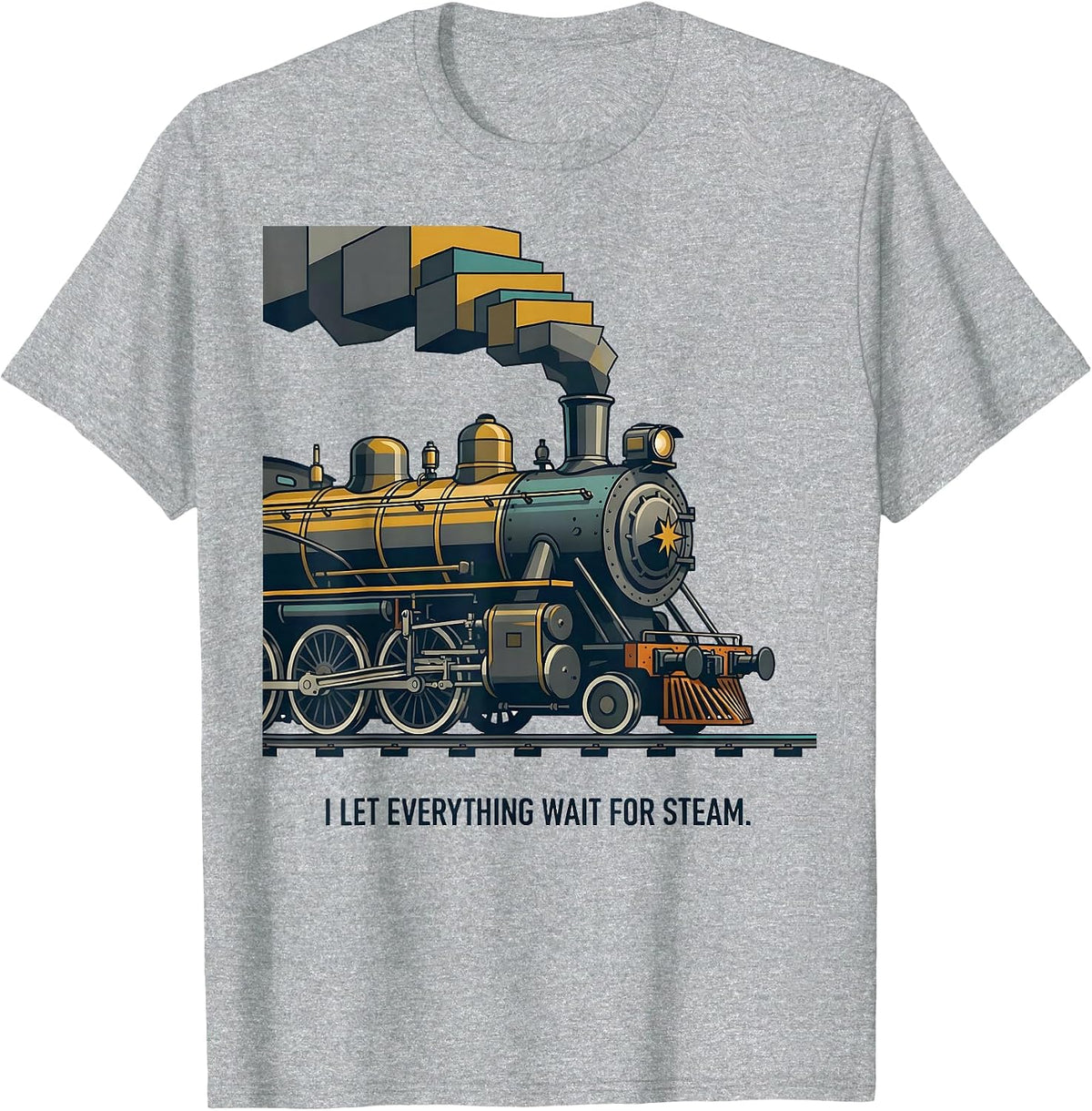 Men's I Let Everything Wait For Steam Midcentury Modern Train T-Shirt - Heather Grey